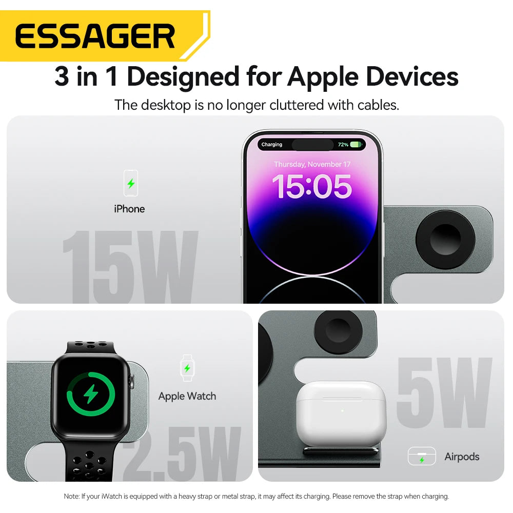 Essager PowerHub 3-in-1 - Magnetic PD15W Fast Charging Station