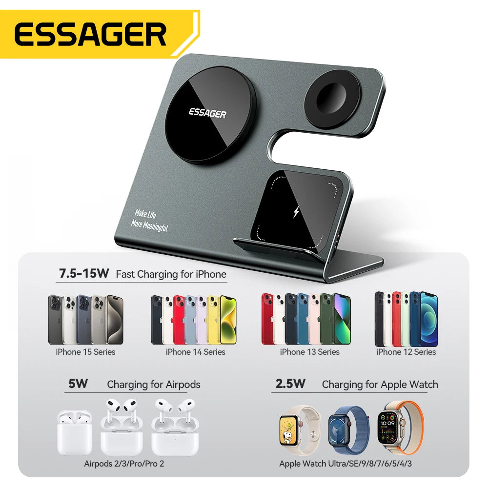 Essager PowerHub 3-in-1 - Magnetic PD15W Fast Charging Station